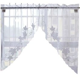 blancho bedding Sweet Leaf Embroidered Curtain Kitchen Curtain Coffee Screen-A Pair
