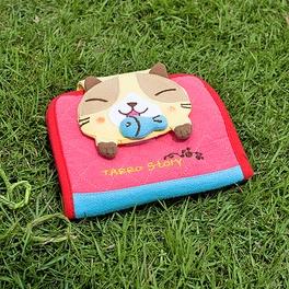 Blancho Bedding [Tarro Story - Yellow Cat] Embroidered Applique Fabric Art Wallet Purse / Card Holder (4.9*3.9)