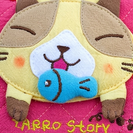 Blancho Bedding [Tarro Story - Yellow Cat] Embroidered Applique Fabric Art Wallet Purse / Card Holder (4.9*3.9)