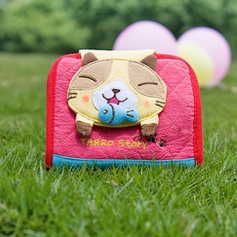 blancho bedding [Tarro story - Yellow Cat] Embroidered Applique Fabric Art Wallet Purse / Card Holder (4.9*3.9)