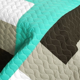 Blancho Bedding [Tetris - B] Vermicelli-Quilted Patchwork Geometric Quilt Set Full/Queen