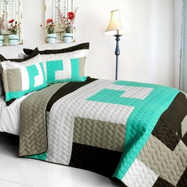 blancho bedding [Tetris - B] Vermicelli-Quilted Patchwork Geometric Quilt Set Full/Queen