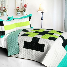 blancho bedding [Tetris - C] Vermicelli-Quilted Patchwork Geometric Quilt Set Full/Queen