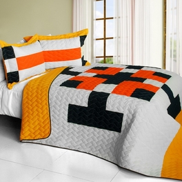 blancho bedding [Tetris - D] Vermicelli-Quilted Patchwork Geometric Quilt Set Full/Queen