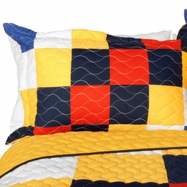 Blancho Bedding [That Galantis] Vermicelli-Quilted Patchwork Geometric Quilt Set Full/Queen