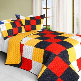 blancho bedding [That Galantis] Vermicelli-Quilted Patchwork Geometric Quilt Set Full/Queen