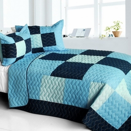 blancho bedding [The Game] Vermicelli-Quilted Patchwork Plaid Quilt Set Full/Queen