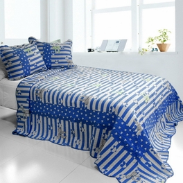 blancho bedding [The Gift] 3PC Cotton Vermicelli-Quilted Printed Quilt Set (Full/Queen Size)
