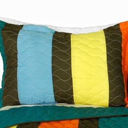 Blancho Bedding [Time Chain] 3PC Vermicelli-Quilted Patchwork Quilt Set (Full/Queen Size)
