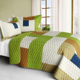 blancho bedding [Timeless - A] Vermicelli-Quilted Patchwork Geometric Quilt Set Full/Queen