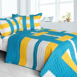 blancho bedding [Tower Vienna] Vermicelli-Quilted Patchwork Geometric Quilt Set Full/Queen