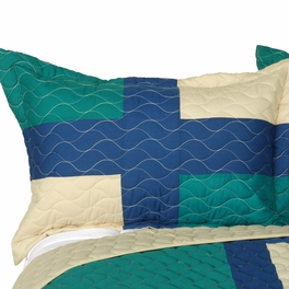 Blancho Bedding [Traveling Light] 3PC Vermicelli-Quilted Patchwork Quilt Set (Full/Queen Size)