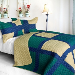 blancho bedding [Traveling Light] 3PC Vermicelli-Quilted Patchwork Quilt Set (Full/Queen Size)
