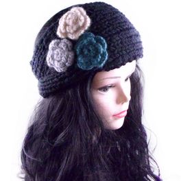 blancho bedding Tricolor Flowers Black Women Crochet Warm Headband/Headwear/Hair Accessory