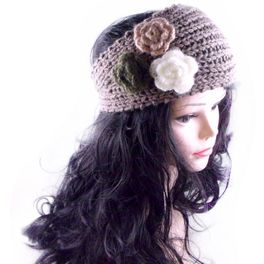 blancho bedding Tricolor Flowers Brown Crochet Women Warm Headband/Headwear/Head Warp