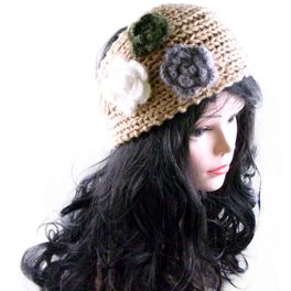 blancho bedding Tricolor Flowers Caramel Women Crochet Warm Headband/Headwear/Head Warp