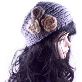 blancho bedding Tricolor Flowers Gray Women Crochet Warm Headband/Hair Accessory/Headwear