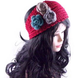 blancho bedding Tricolor Flowers Red Crochet Women Warm Headband/Headwear/Head Warp