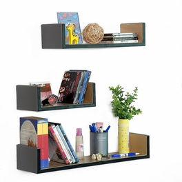 blancho bedding Trista - [Gray Space] U-Shaped Leather Wall Shelf / Bookshelf / Floating Shelf (Set of 3)