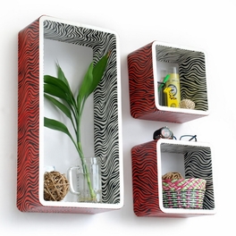 blancho bedding Trista - [Vivid Zebra Stripe] Rectangle Leather Wall Shelf / Bookshelf / Floating Shelf (Set of 3)