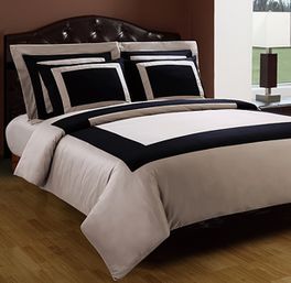 blancho bedding TWIN Taupe/Black Hotel 3-PC Duvet cover set