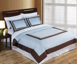 blancho bedding Twin/TwinXL 2pc Wrinkle Free Egyptian cotton Hotel Blue/Chocolate Duvet cover set