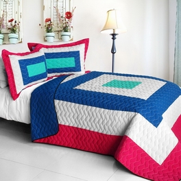 blancho bedding [Universe's Passion] Vermicelli-Quilted Patchwork Geometric Quilt Set Full/Queen