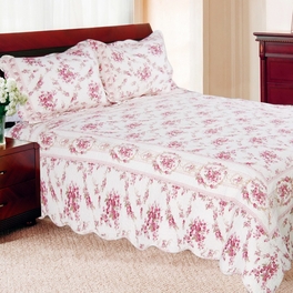 blancho bedding [Village Romance] 100% Cotton 3PC Classic Floral Vermicelli-Quilted Quilt Set (King Size)