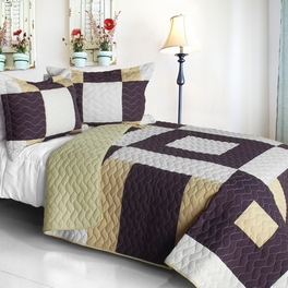 blancho bedding [Vintage Fashion] 3PC Vermicelli-Quilted Patchwork Quilt Set (Full/Queen Size)