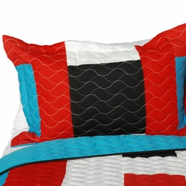 Blancho Bedding [Vital Vibrations] Vermicelli-Quilted Patchwork Geometric Quilt Set Full/Queen