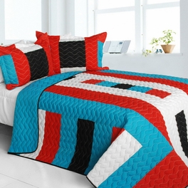 blancho bedding [Vital Vibrations] Vermicelli-Quilted Patchwork Geometric Quilt Set Full/Queen