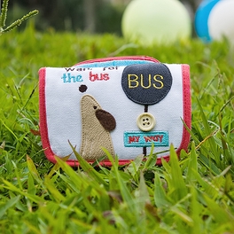 blancho bedding [Wait For The Bus] Embroidered Applique Fabric Art Trifold Wallet Purse / Card Holder (4.7*3.1)