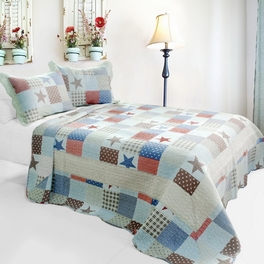 blancho bedding [Wave Point of Stars] 3PC Cotton Vermicelli-Quilted Printed Quilt Set (Full/Queen Size)