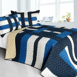 blancho bedding [Waves Axero] Vermicelli-Quilted Patchwork Geometric Quilt Set Full/Queen