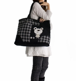 Blancho Bedding [White Bear] 100% Cotton Canvas Shoulder Tote Bag / Shopper Bag
