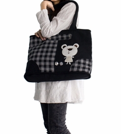 Blancho Bedding [White Bear] 100% Cotton Canvas Shoulder Tote Bag / Shopper Bag