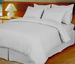 blancho bedding White Damask Stripe Down Alternative 4-pc Comforter Set 100% Egyptian cotton 600 Thread count(King/Calking)