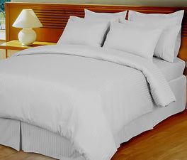blancho bedding White Damask Stripe Down Alternative 4-pc Comforter Set 100% Egyptian cotton 600 Thread count(Full/Queen)