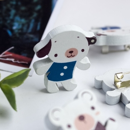 Blancho Bedding [White Dog & Bear] - Brooch / Brooch Pin / Animal Pin Brooch