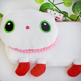 Blancho Bedding [White Kitty] Large Plush Gadget Pencil Pouch Bag / Cosmetic Bag / Carrying Case (7.9*3.1*1.5)