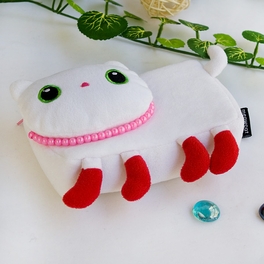 Blancho Bedding [White Kitty] Medium Plush Gadget Cosmetic Bag / Camera Bag / Hand Purse Wallet (6.1*3.5*1.5)