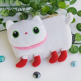 blancho bedding [White Kitty] Medium Plush Gadget Cosmetic Bag / Camera bag / Hand Purse Wallet (6.1*3.5*1.5)
