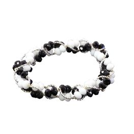 blancho bedding White Opal Faceted Crystals Black Faceted Crystals Silver Braided Bracelet Stretchable Stylish