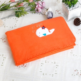 Blancho Bedding [White Whale - Orange] Embroidered Applique Coral Fleece Baby Throw Blanket (29.5 By 39.4 Inches)