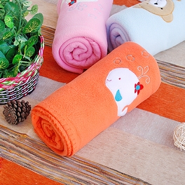 blancho bedding [White Whale - Orange] Embroidered Applique Coral Fleece Baby Throw Blanket (29.5 by 39.4 inches)