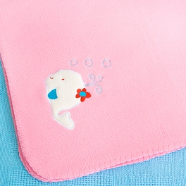 Blancho Bedding [White Whale - Pink] Embroidered Applique Coral Fleece Baby Throw Blanket (29.5 By 39.4 Inches)