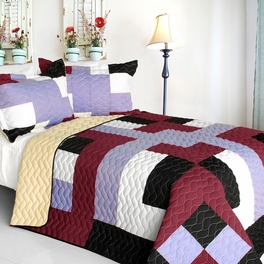 blancho bedding [Wind Castle] 3PC Vermicelli-Quilted Patchwork Quilt Set (Full/Queen Size)