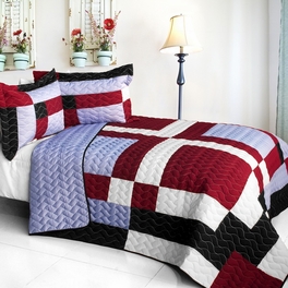 blancho bedding [Wine Field] 3PC Vermicelli - Quilted Patchwork Quilt Set (Full/Queen Size)