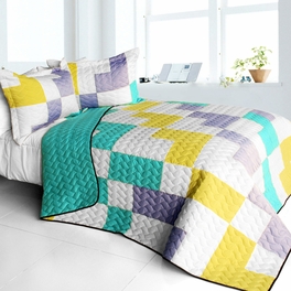 blancho bedding [Wonderful Melody] 3PC Vermicelli - Quilted Patchwork Quilt Set (Full/Queen Size)