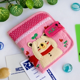 Blancho Bedding [Yellow Bear] Embroidered Applique Fabric Art Wallet Purse / Card Holder (4.7*3.7)